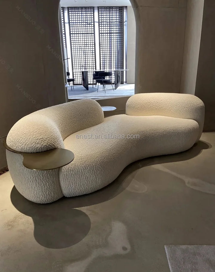 Modern Modular Lounge Curved Sofa Corner Teddy Velvet Couch Living Room Sofa with Metal Coffee Table Set Furniture