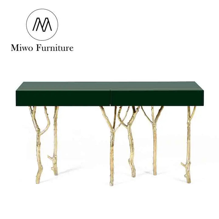 Luxury Villa House Special Design High Quality Solid Wood Top Brass Base Living Room Entrance Corridor Console Table