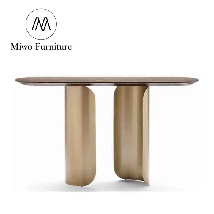 Factory Supply Modern Hotel Corridor Console Table Living Room Furniture Golden Stainless Steel Frame with Marble Desktop