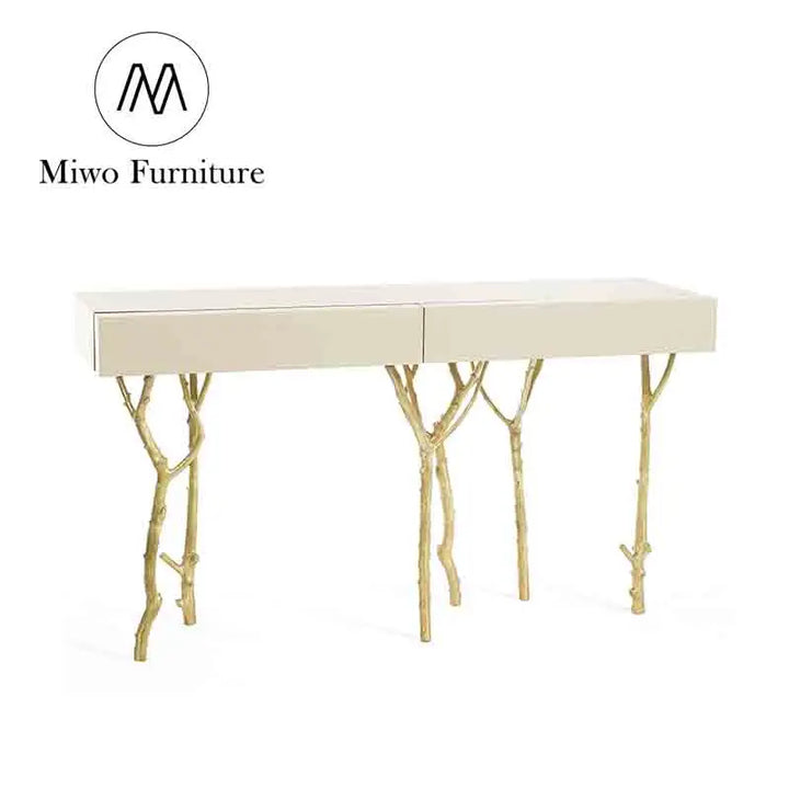 Luxury Villa House Special Design High Quality Solid Wood Top Brass Base Living Room Entrance Corridor Console Table