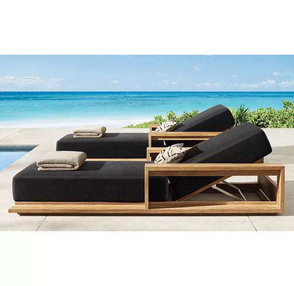 Teak Outdoor Furniture Modern Chaise Garden Daybed Luxury Solid Wooden Beach Sun Lounger