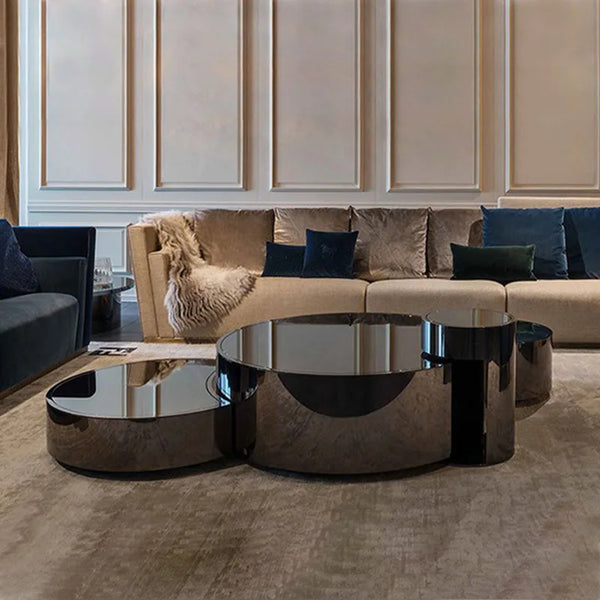 Living Room Design Black Marble Top Center Table Side Set Brass Italian Modern Gold Stainless Steel round Luxury Coffee Table