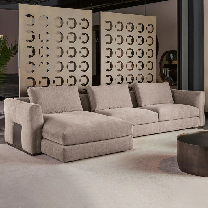 Luxury Italian Fabric Sectional Sofa Modern Suede Fabric Corner Sofa Furniture Set High Class Suede Leather Villa Sofa Set