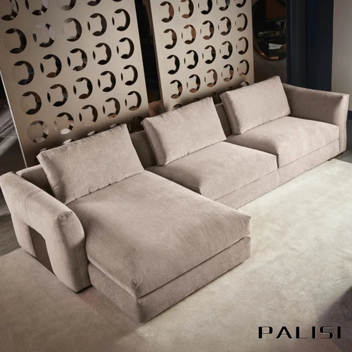 Luxury Italian Fabric Sectional Sofa Modern Suede Fabric Corner Sofa Furniture Set High Class Suede Leather Villa Sofa Set