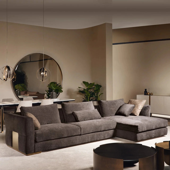 Luxury Italian Fabric Sectional Sofa Modern Suede Fabric Corner Sofa Furniture Set High Class Suede Leather Villa Sofa Set