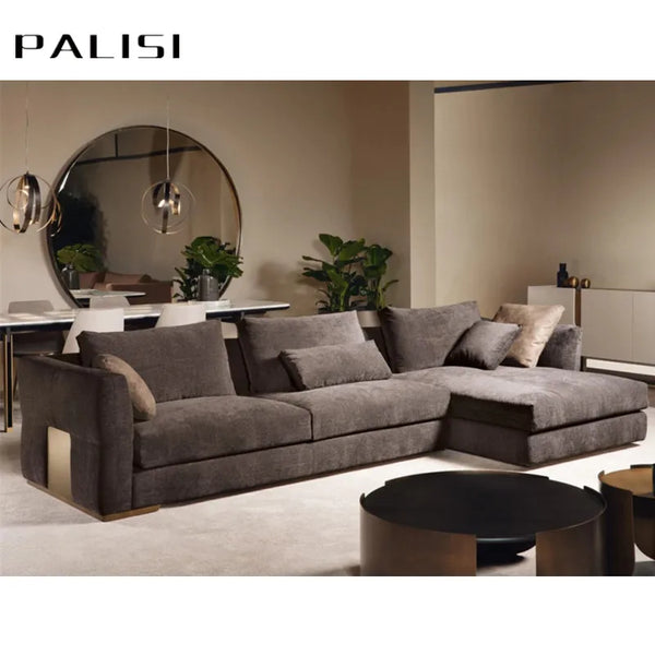 Luxury Italian Fabric Sectional Sofa Modern Suede Fabric Corner Sofa Furniture Set High Class Suede Leather Villa Sofa Set