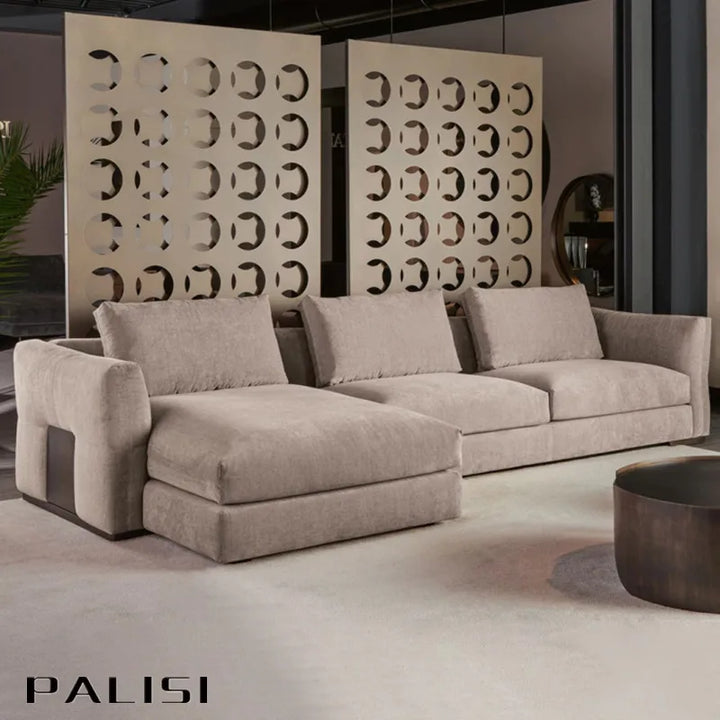 Luxury Italian Fabric Sectional Sofa Modern Suede Fabric Corner Sofa Furniture Set High Class Suede Leather Villa Sofa Set