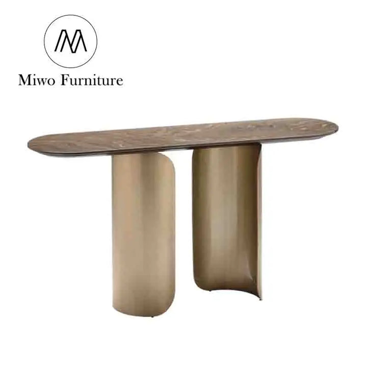 Factory Supply Modern Hotel Corridor Console Table Living Room Furniture Golden Stainless Steel Frame with Marble Desktop