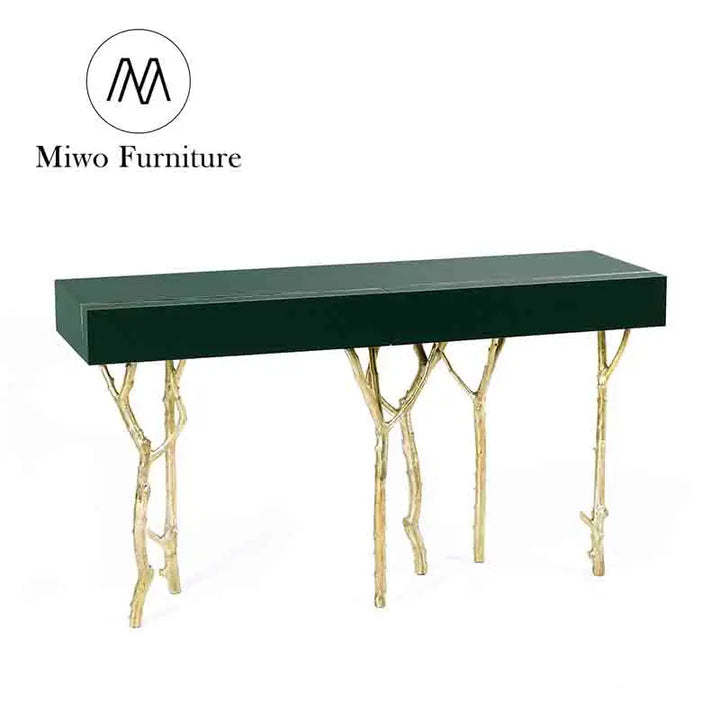 Luxury Villa House Special Design High Quality Solid Wood Top Brass Base Living Room Entrance Corridor Console Table