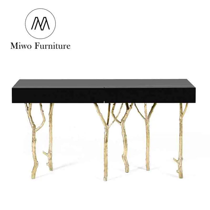 Luxury Villa House Special Design High Quality Solid Wood Top Brass Base Living Room Entrance Corridor Console Table